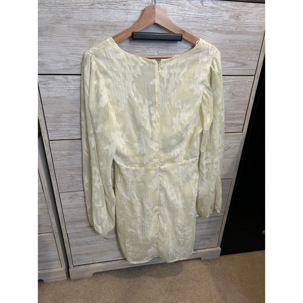 Lulus Cream Jacquard Long Sleeve Mini Dress Metallic Gold Floral Shimmer M - Picture 6 of 6